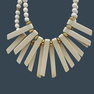 Vintage Trifari Double-Strand Cream & Goldtone Beaded Collar Necklace